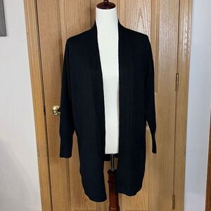 LOFT Wool Blend Open Front Longline Cardigan Black Small Ribbed Knit